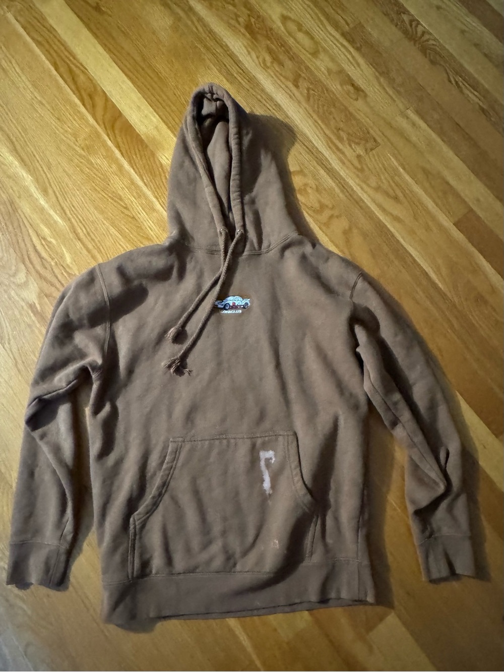 Men's Brown Hooded Pullover Sweatshirt with Small Chest Patch